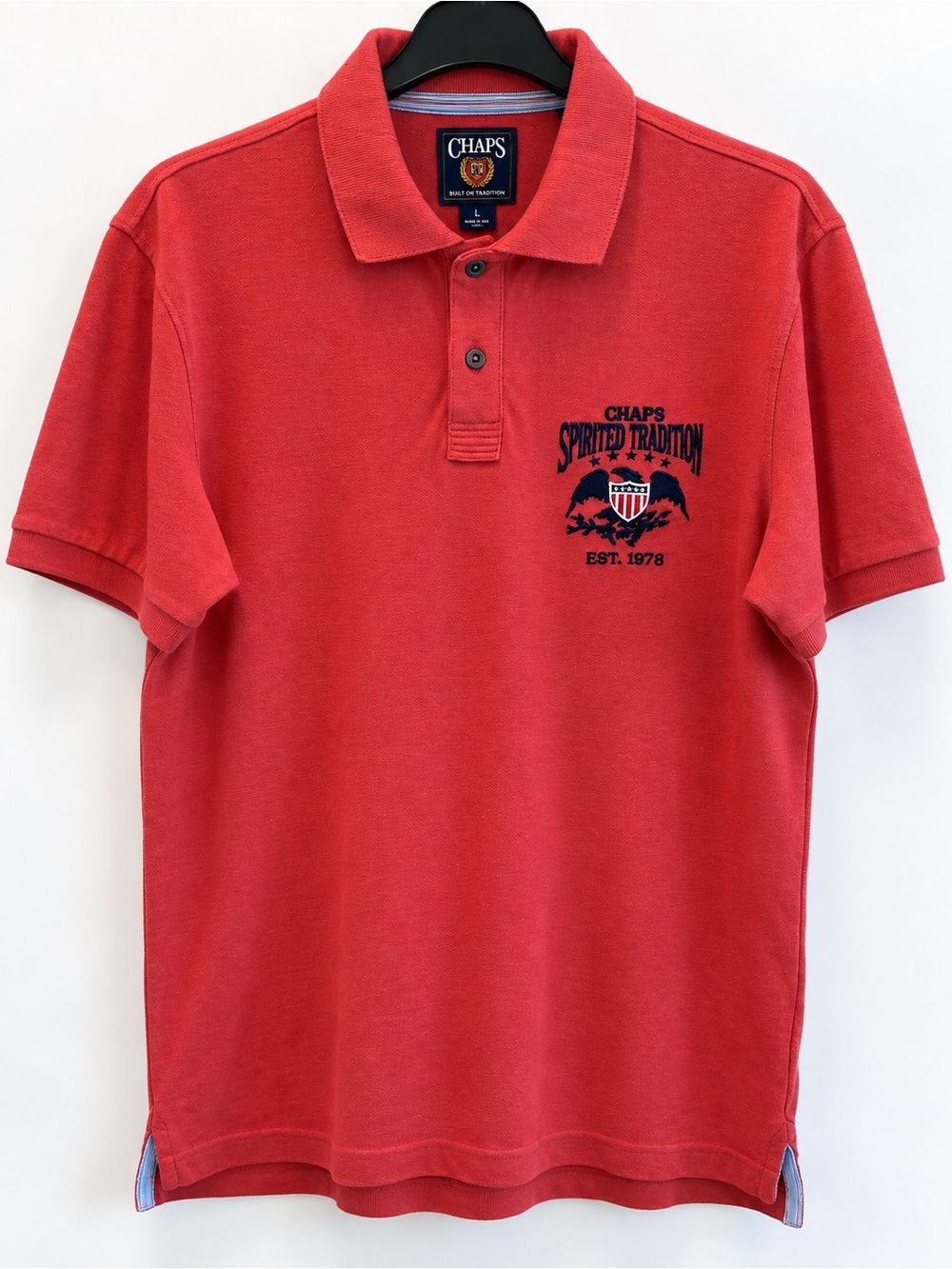Chaps Red Men’s Polo with Navy Embroidered Crest